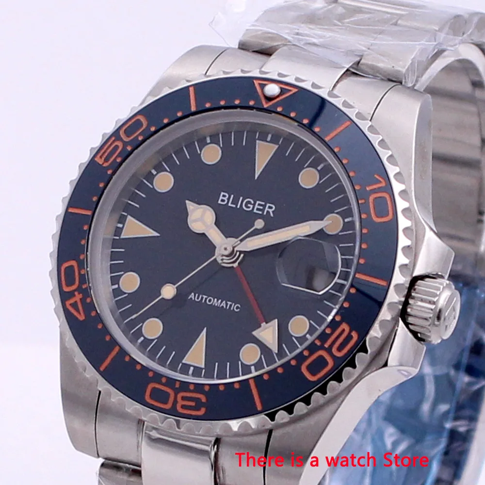 

Bliger 40mm Automatic Mechanical Men Watch Luxury Sapphire Crystal Vintage Clock GMT Watch Luminous Waterproof Wristwatch Men