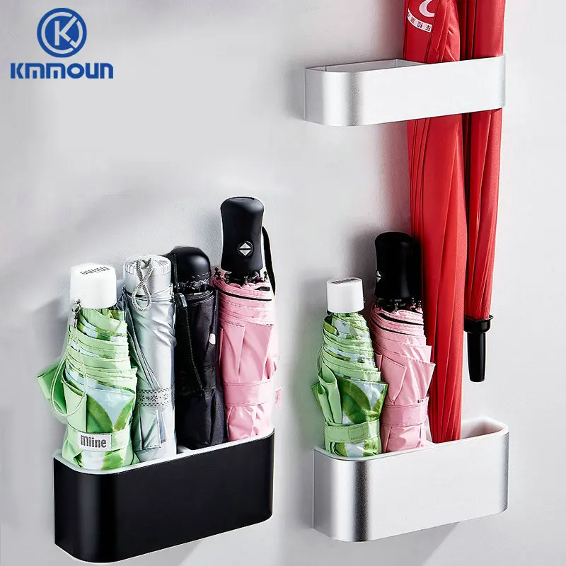 Space Aluminum Umbrella Storage Rack Black / Silver Umbrella Stands Shelf Behind Door Rain Gear Home Rack Kmmoun