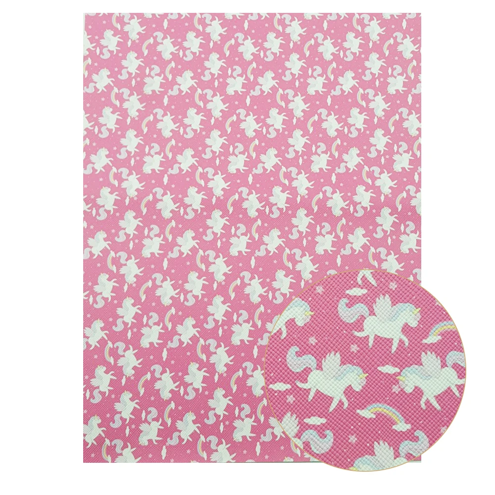 QIBU 22*30cm A4 Size Faux Leather Bow Fabric Unicorn Flamingos Soft PU Leather Vinyl Fabric DIY Hair Accessories Materials