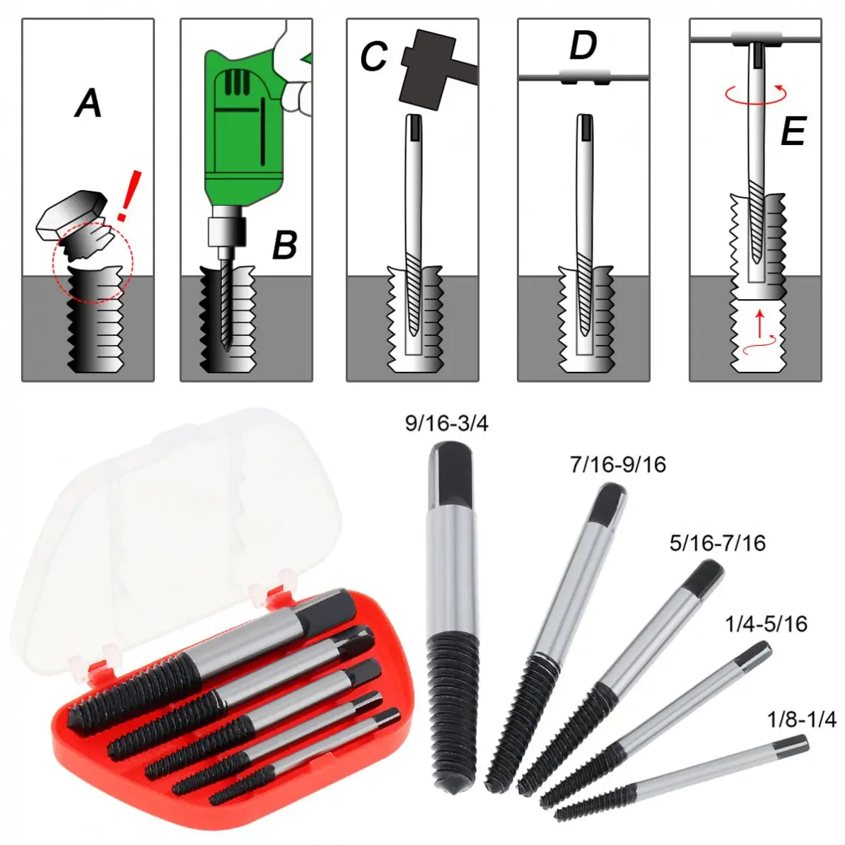 Screw Extractor 5/6pcs/set  Screw Extractors Damaged Broken Screws Removal Tool  Drill Bits Used in Removing the Damaged Bolts