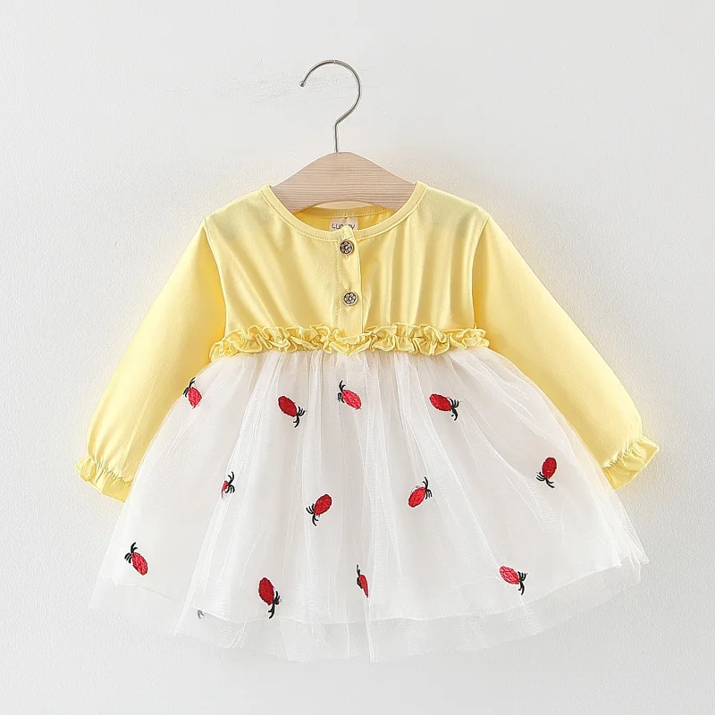 Милые детские платья с длинными рукавами для От 0 до 2 лет; платье принцессы на день рождения для девочек; модная кружевная одежда для малышей