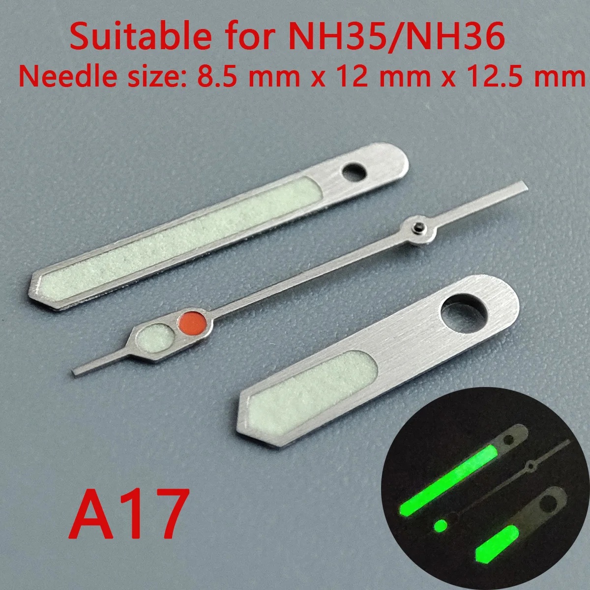 Luminous Green & Silver Watch Hands Set with Seconds Pointer