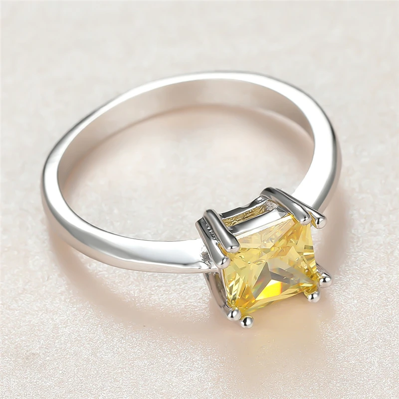 Female Crystal Stone Ring Charm Silver Color Wedding Rings For Women Vintage Bride Square Zircon Engagement Ring crystal rings engagement rings zircon rings stone rings wedding rings fashion ring finger rings metal rings