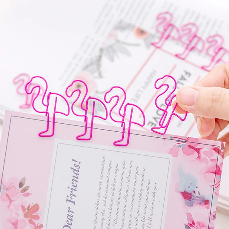 12pcs/lot Pink Flamingo Bookmark Planner Paper Clip Metal Material Bookmarks For Book Stationery School Office Supplies