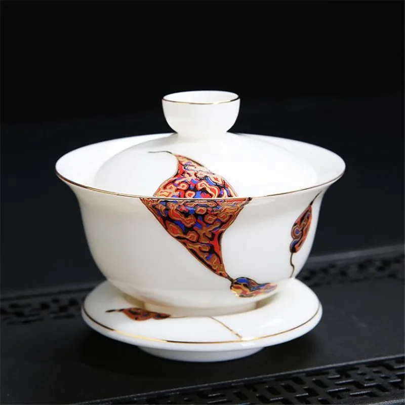 140 мл 2020 Ручная роспись белый керамический фарфор Gaiwan китайский чайный набор