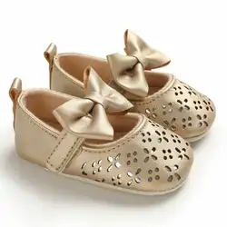 Новинка 2019 года; Брендовая детская обувь с бантом для новорожденных девочек; Милые Золотые Кроссовки для девочек на мягкой подошве для