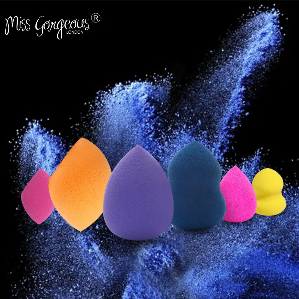 Бренд Miss Gorgeous, 6 шт., набор спонжей для макияжа, красочная Косметическая пуховка, гладкая косметическая губка, блендер для сохранения основы, пудра