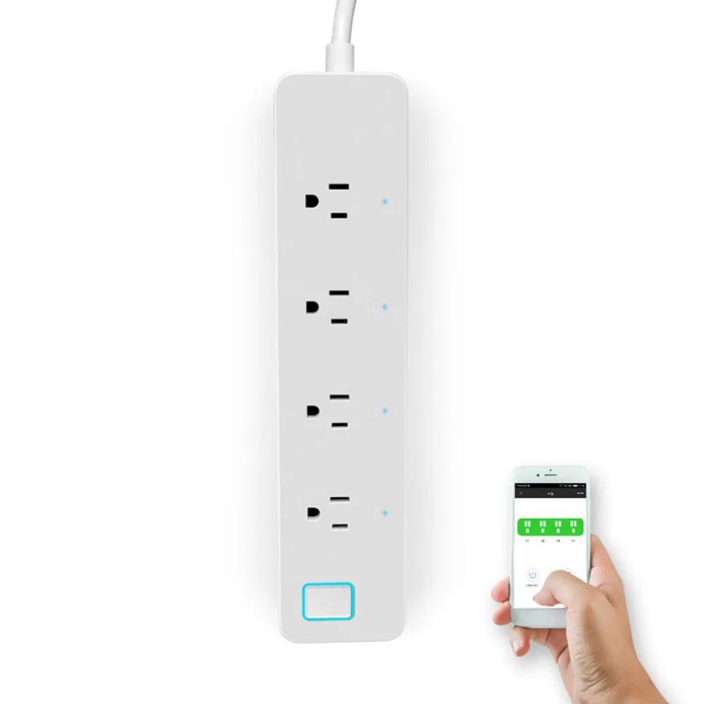 

Wireless Remote Control 4 Ports Individual Power Socket WiFi Timing Set Separately US Plug Smart Home Power Plug Quality White