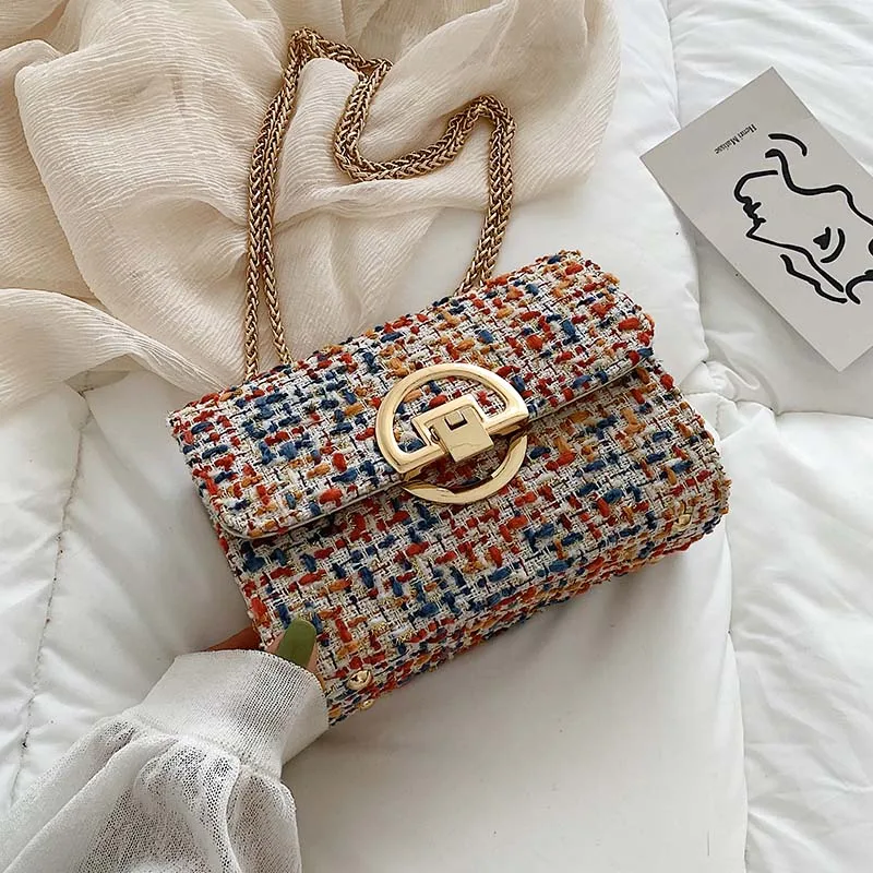 

Colors Wool Crossbody Bags For Women 2019 Small Chain Shoulder Messenger Bag Female Lock Handbags and Purses Travel Hand Bag