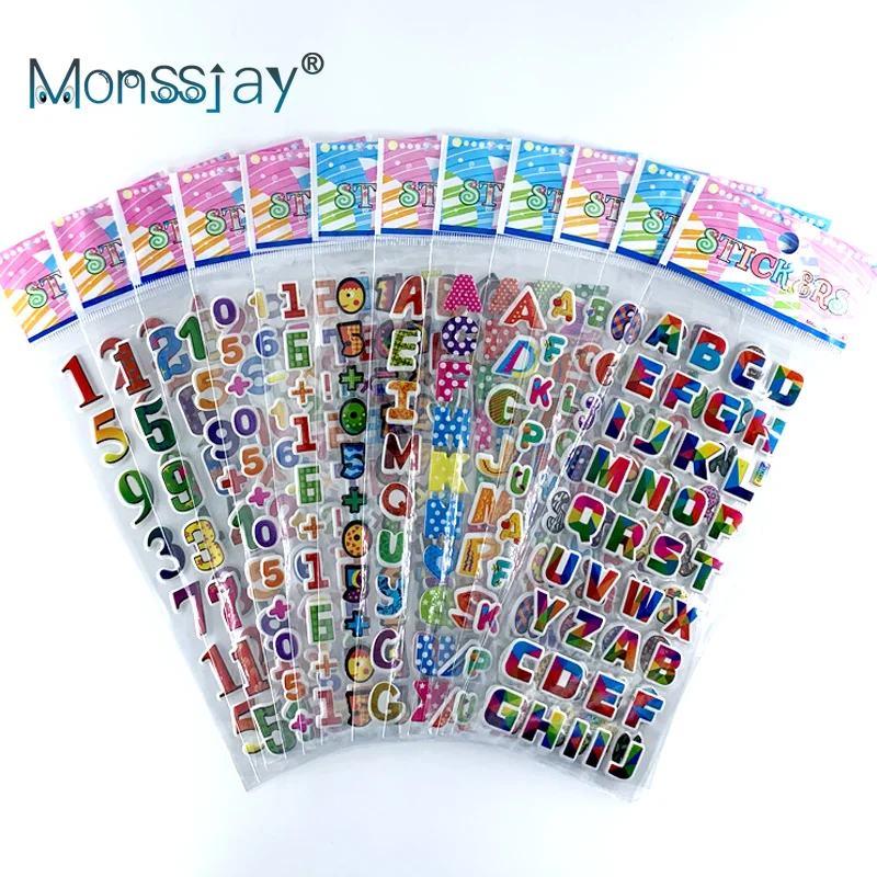 12 Sheets/Pack Digit Alphabet Sticker Kids Cartoon Lovely Number Letter Cognition Stickers Label for Boys Girls Learning Toys 50 sheets per pack 100 pcs label laser