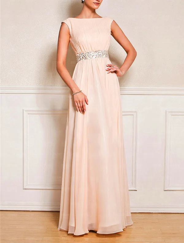 Pearl Pink Мать невесты платья оболочка/колонна Bateau Длина пола шифон длинный с поясом - Цвет: Pearl Pink