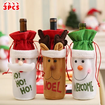 

3x Christmas Wine Bottle Bag Cover Santa Snowman Reindeer Table Décor Gift Wrap New Year Decration