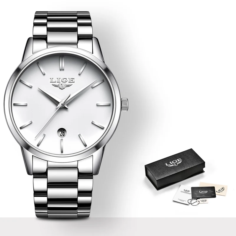 silver white LIGE новые золотые часы женские креативные стальные женские часы-браслет женские часы Relogio Feminino Montre Femme - Color: silver white