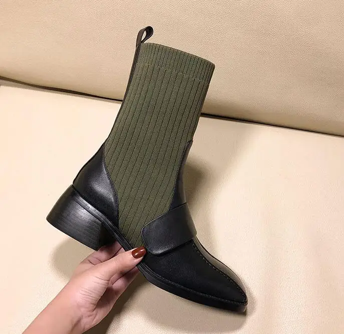 Женская обувь для подиума; коллекция года; дизайн; Botas Mujer; 4 цвета; зимние ботинки с квадратным носком; женские ботильоны на не сужающемся книзу массивном каблуке; Botines