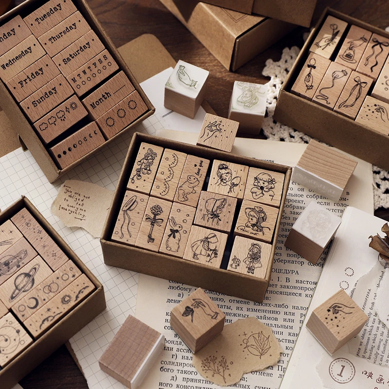 Wooden Stamps Chinese Character Number Flower Week