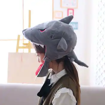 

Cute Shark Pillow Funny Head Cover Photo Props Winter Plush Pillow Case Cartoon Doll Christmas New Year Gift for Woman Child