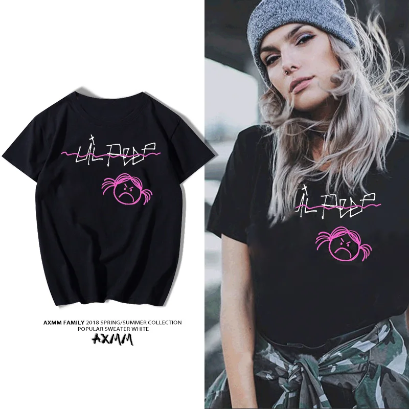 Новинка; хлопковая футболка с надписью «Lil Peep»; Топы И Футболки с короткими рукавами и принтом в стиле «панк»; Детская уличная футболка с вышивкой; женская футболка