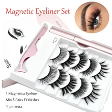 5 пар Магнитная жидкая подводка для глаз Eyeashes комплект Водонепроницаемый-Стойкая подводка для глаз Накладные макияж ресниц Наборы аксессуары для макияжа