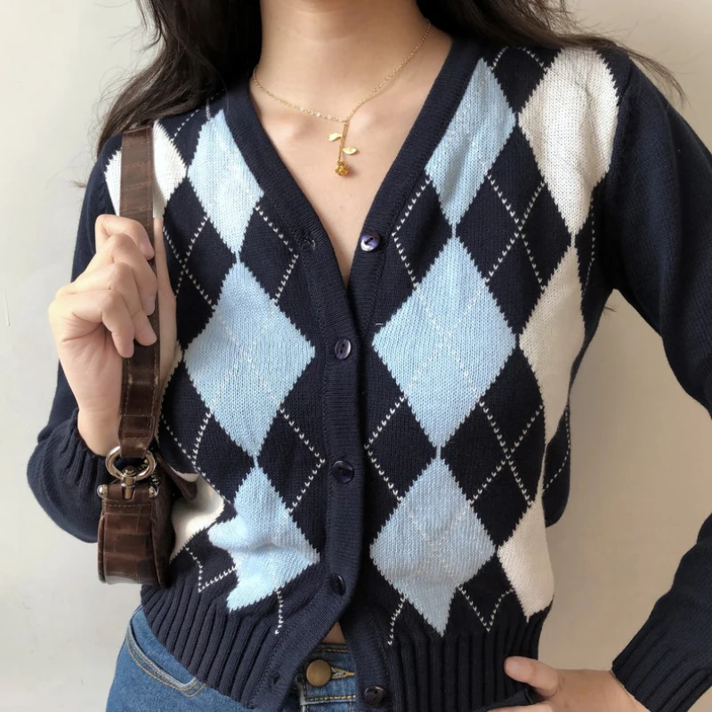 CHICME Mujeres Cárdigan de Cable Argyle Casual Ligero CHICME Mujeres Cárdigan de Cable Argyle Casual Ligero