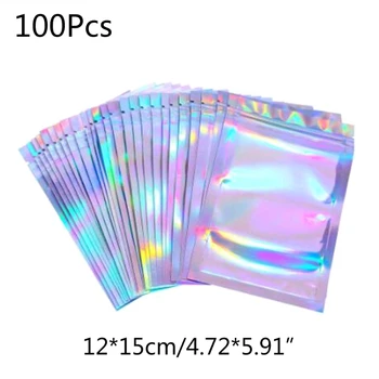 

100pcs Translucent Zip Lock Bags Holographic Storage Bag Xmas Gift Packaging D08F