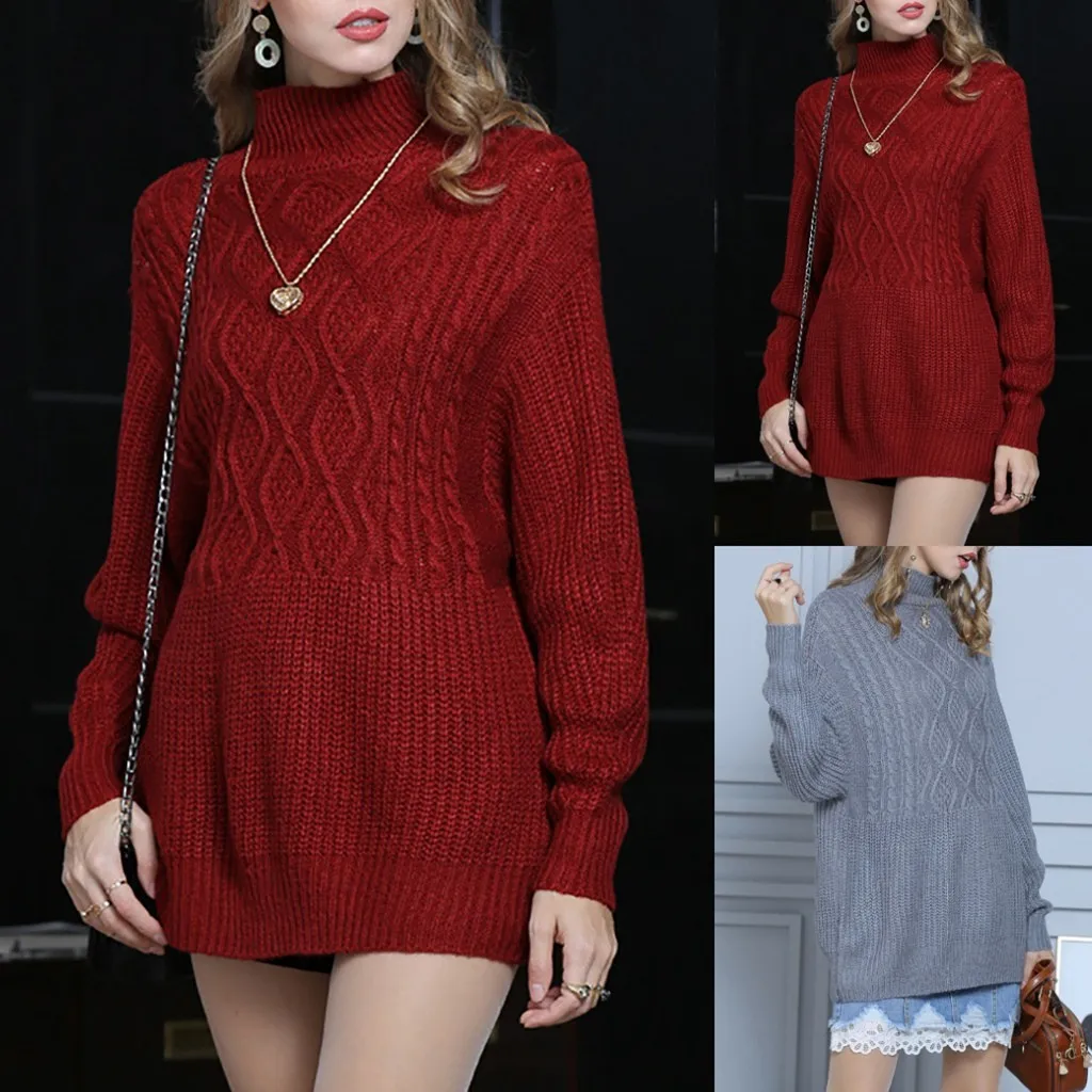 Pull femme nouveaute зимний женский свитер с круглым вырезом и длинным рукавом, Одноцветный вязаный свитер, Повседневный свитер Джерси mujer truien