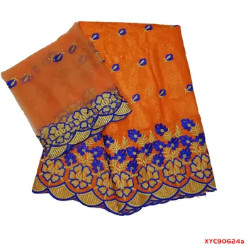 

bazin riche getzner with beads bazin riche set with 2yard french net lace yellow color handcut brocade lace B190624