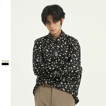 

Male Japan Korea Streetwear Hip Hop Retro Fashion Loose Dress Shirts Men New Long Sleeve Casual Print Shirt