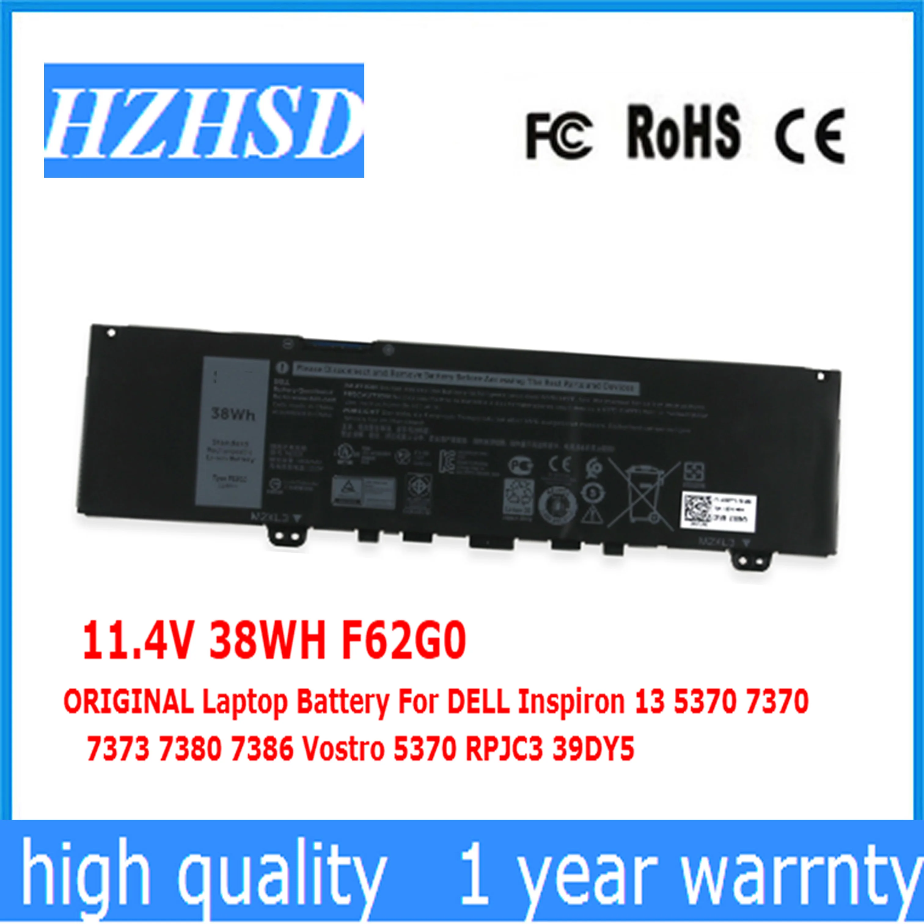 11,4 V 38WH F62G0 ноутбук Батарея для DELL Inspiron 13 5370 7370 7373 7380 7386 Vostro 5370 RPJC3 39DY5