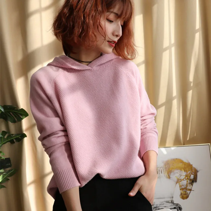 pink Smpevrg вязаный свитер, Женский пуловер, новинка, с капюшоном, с длинным рукавом, Женский пуловер, женские свитера, вязаные топы, повседневный джемпер, pull femme - Цвет: pink