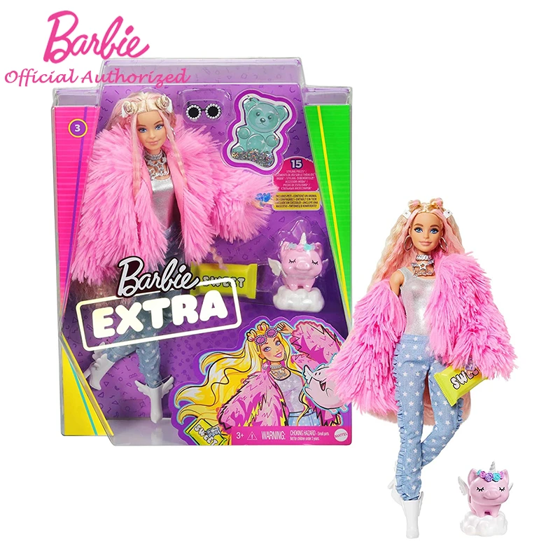 Original Barbie Extra Fashionista Doll Fluffy Pink Jacket Kid Toy Long  Crimped Hair Streaked With Red Collection Style Grn28 - Dolls - AliExpress