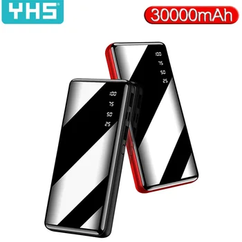 

30000MAh Power Bank Portable Large Capacity Full Mirror LCD Digital Display LED Lighting Outdoor Travel Charger Phone Battery