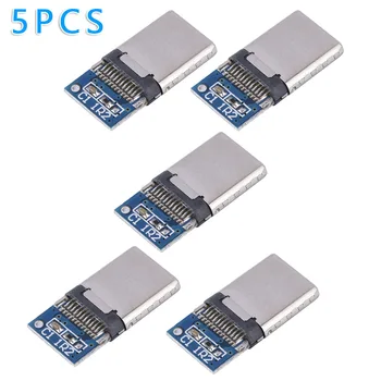 

5PCS USB Type C Male DIY Solder Cable Plug Socket 56K Resistor Attached PC Board Reversible Design For Type C Connector
