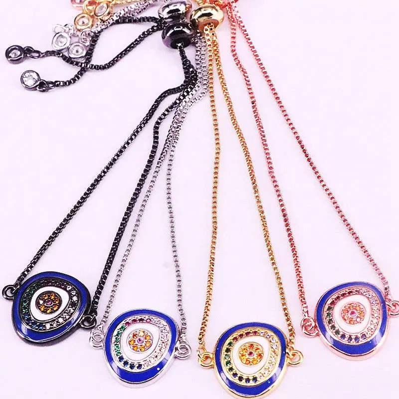 8 шт., красочные CZ микро проложить глаз эмаль разъем ювелирный браслет с подвесками-чармами для женщин девочек