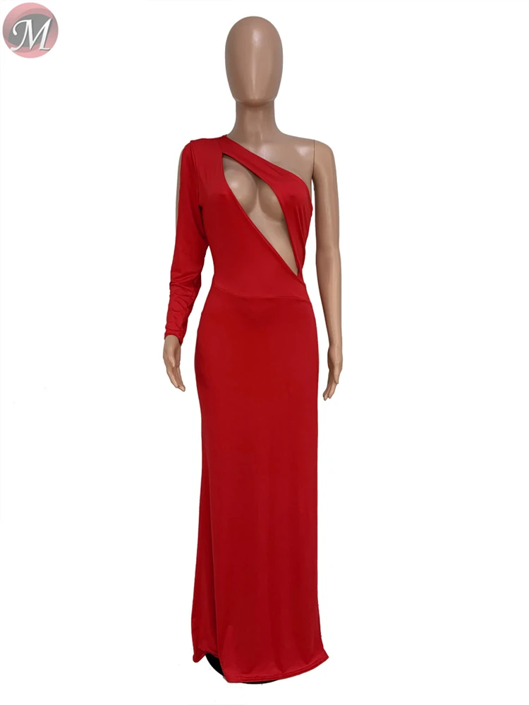 9060618 queenmoen latest design fashion sexy sloping shoulder single cuff high slit woman club party dress