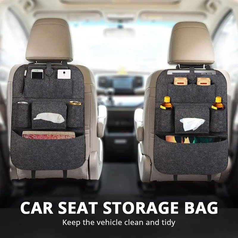 Sac de rangement universel pour siège arrière de voiture, 1 unité, sac de rangement en feutre élastique, 6 poches, organisateur d'accessoires de voiture suspendus