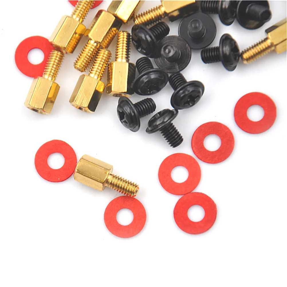 10Pcs 6.5mm 6-32-M3 Computer Golden Motherboard Riser+Silver High Quality Screws + Red Washers