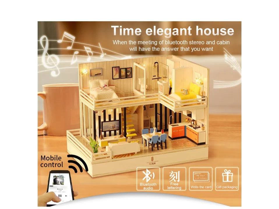 С Bluetooth динамиком diy Кукольный дом деревянные кукольные домики кухня миниатюрный кукольный домик kast комплект мебели