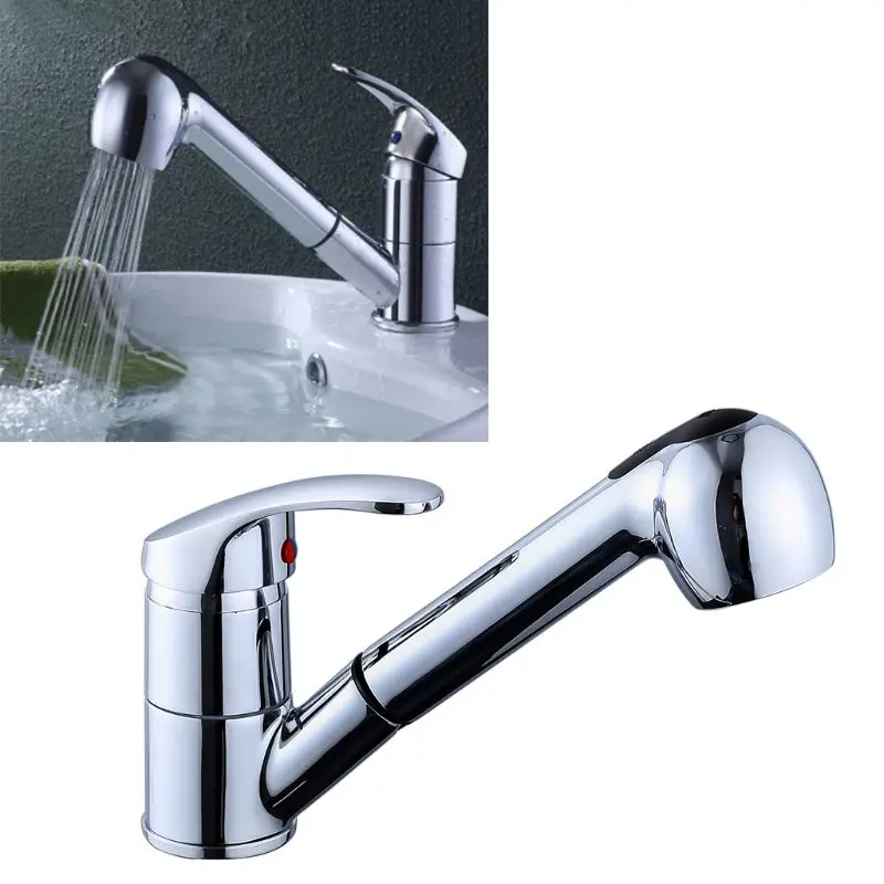 Kitchen Tap Single Handle 360 Degree Swivel Rotation Pull Out Sink Water Saving Hot Cold Mixer Bathroom