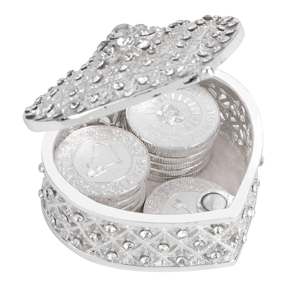 Золотой свадебный набор монет Arras de Boda Unity с сердечком, Подарочная коробка, испанская Серебряная монета Arraz, свадебная церемония, ювелирные изделия для невесты