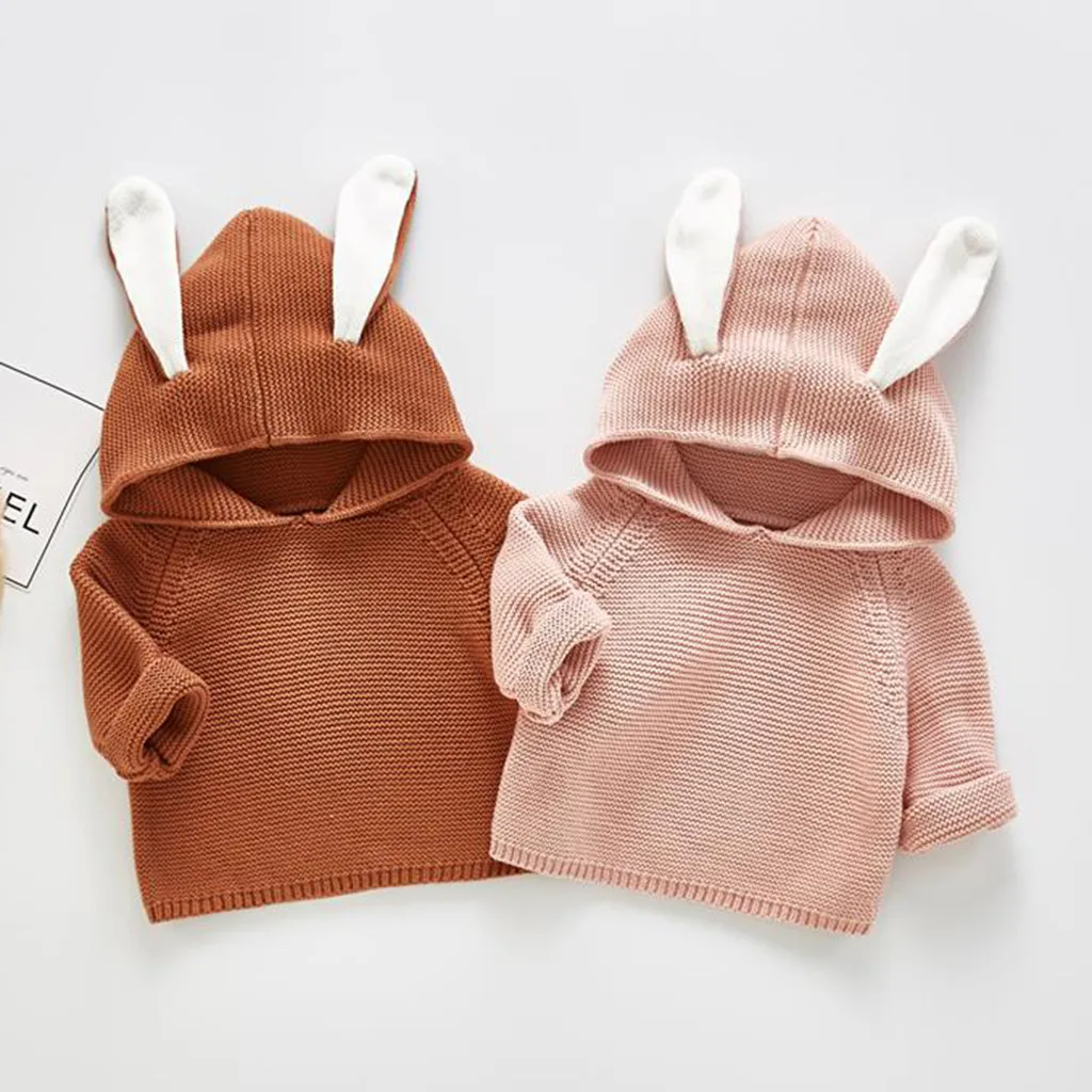 Baby Knitted Clothes Autumn Toddler Kids Girls Boys Rabbit Hooded Warm Sweater Knit Crochet Tops одежда для новорожд&ampeumlных |