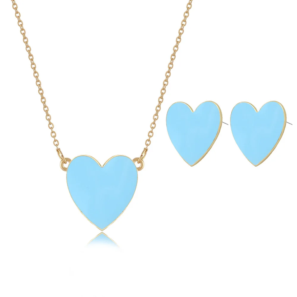 DIEZI 3 цвета Новое поступление роскошный свадебный сердце комплекты украшений для женщин кулон цепь ожерелье серьги вечерние ювелирные изделия - Окраска металла: sky blue set