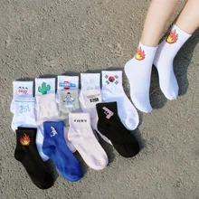 Модные спортивные носки с изображением кактуса; Мягкие хлопковые носки в стиле Харадзюку с изображением котенка, пришельца; повседневные носки для студентов с изображением акулы