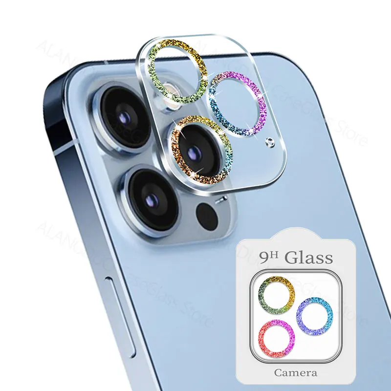 Kameraobjektiv gehärtetes Glas für iPhone 11 12 13 Pro Max Displayschutzfolie für iPhone 12 11 13 Mini Glitter Camera Prote_voghion.com