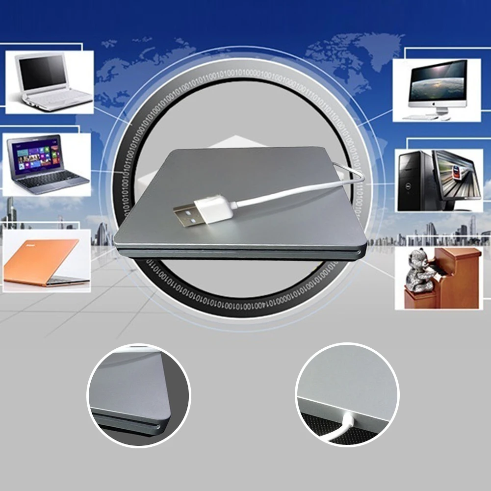 Ультра тонкий ExternalB 2,0 CD-ROM cd-драйвер, CD/DVD оптический драйвер, портативный cd-драйвер для портативных ПК