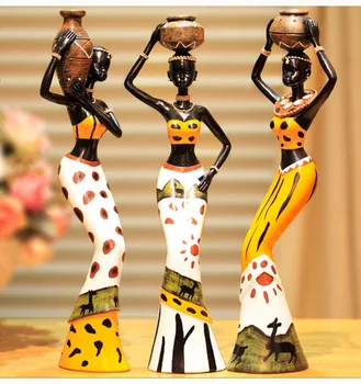 

African Woman Resin Statue Folk Art African Girls Figurine Home Decoration Accessories Craft Statues for Decoration Sculpture