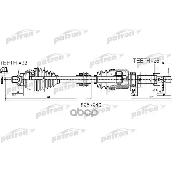 Полуось Передний Мост Справа 23x895x49x26 Nissan: Note 1.5dci 06- PATRON арт. PDS0525