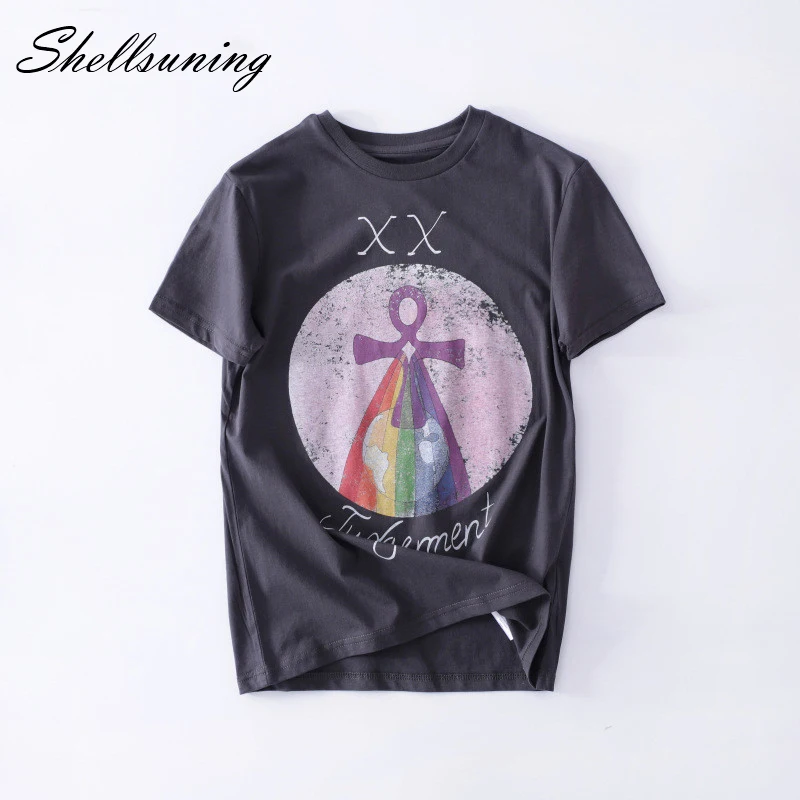 Shellsuning 2019 летняя футболка Харадзюку Женские винтажные футболки с короткими
