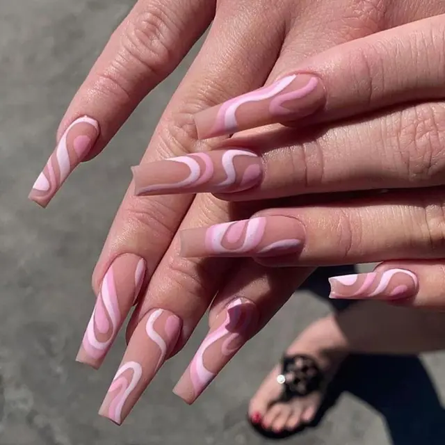24pcs/Set Detachable Long Coffin Fake Nails European Rainbow Ballerina Full Nail Art Tips Colorful Beauty Artificial False Nails 2022-10