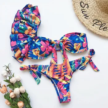 

Bikin Women Lotus side wraps Sexy Bow Knot solid color Bathing Suit