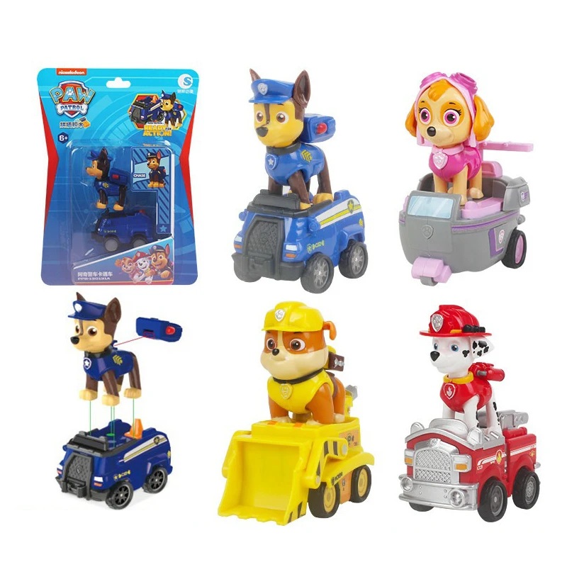 Paw Patrol Deluxe Pull Back Car Airplane Toy Figure Anime Engineering Vehicle Set Rescue Chase Skye Moto Cuccioli Marshall Kids Gift